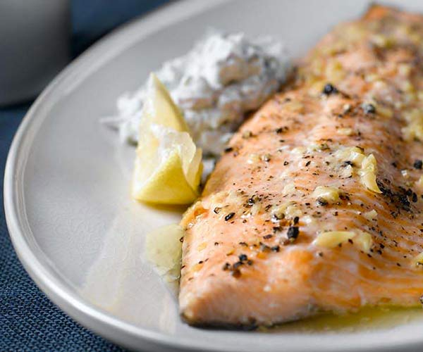 Photo of - Roasted Rainbow Trout with Creamy Cucumber Relish