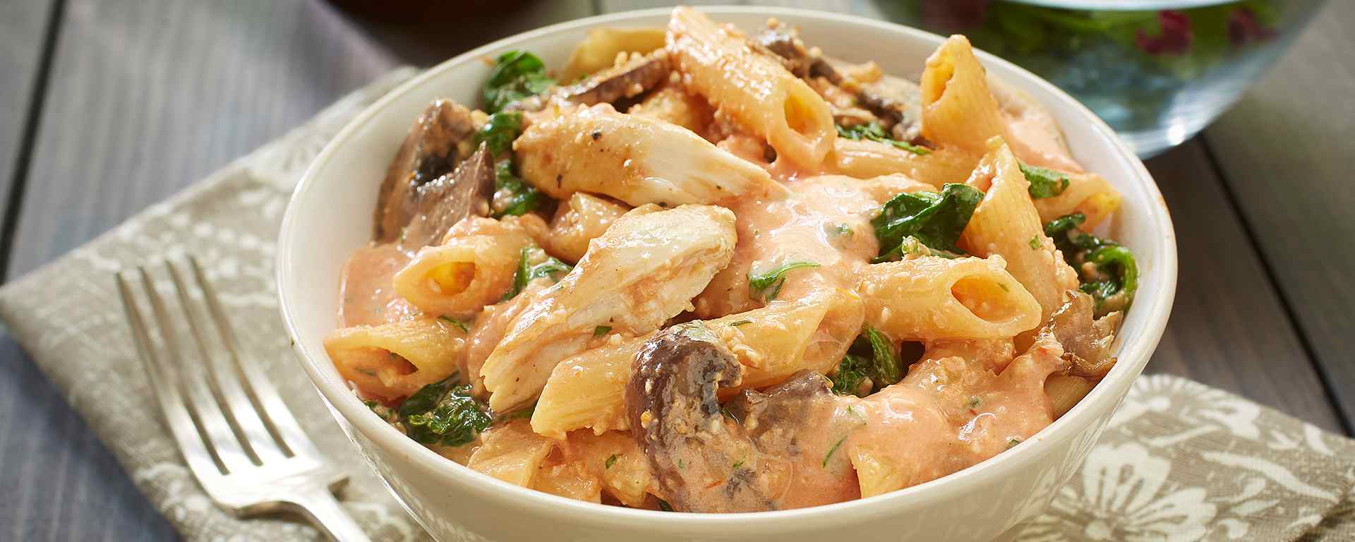 Photo for - Baked Chicken Penne Rosé with Spinach and Mushrooms