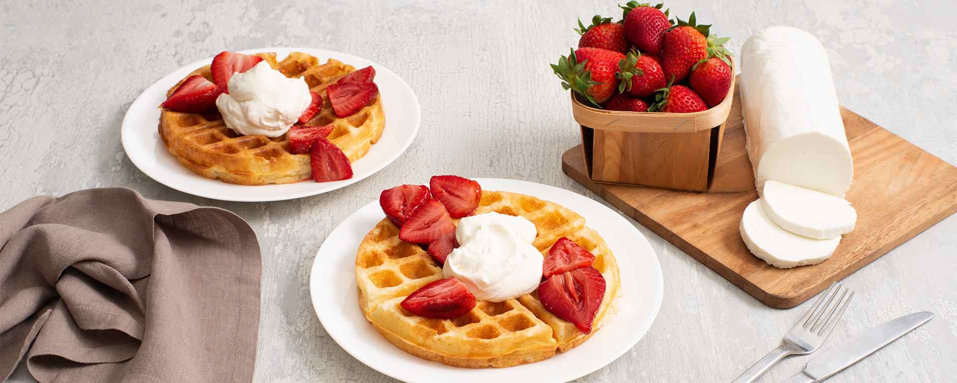 Photo for - Buttermilk Waffles with Balsamic Roasted Strawberries and Goat Cheese Whipped Cream