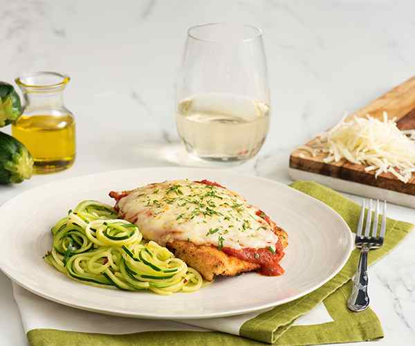 Photo of - Chicken Parmesan with Zucchini Aglio Olio