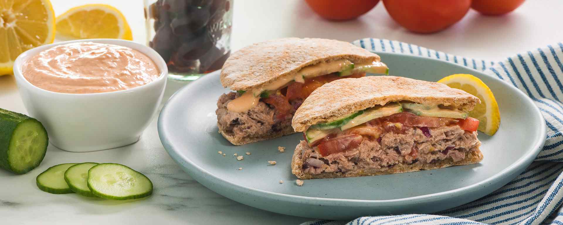 Photo for - Mediterranean Tuna Pita Sandwich